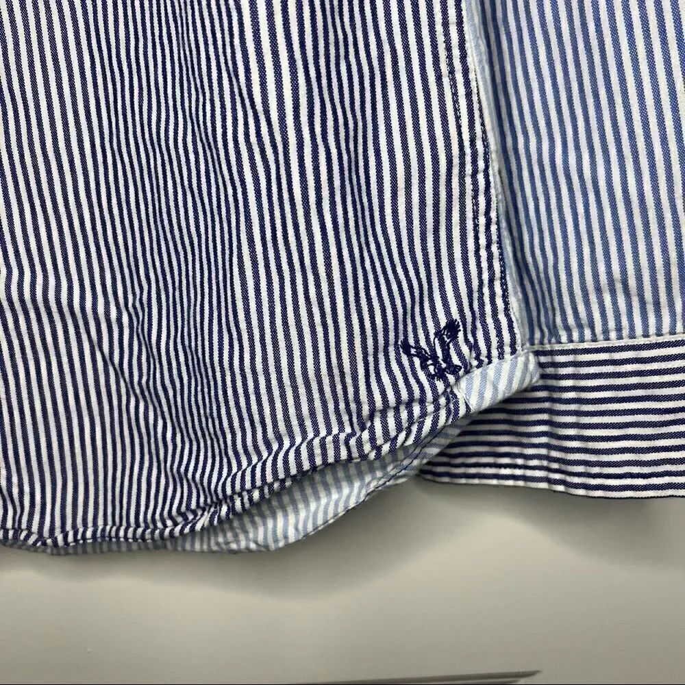 American Eagle Slim Fit Button Front Striped Color Block Shirt - Picture 4 of 6